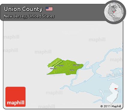 Physical 3D Map of Union County, single color outside