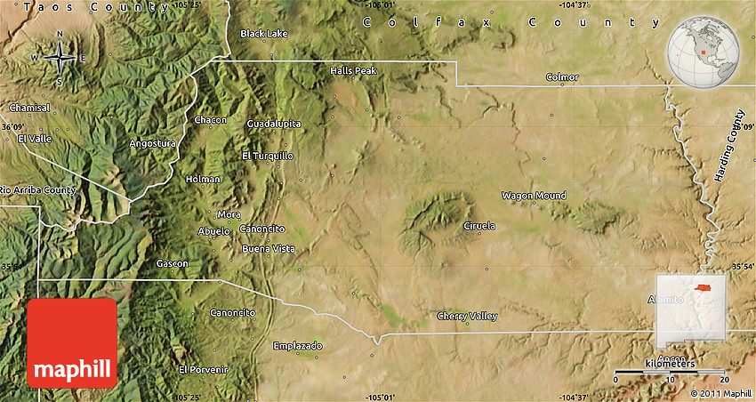 Mexique carte Satellite Map of Mora County