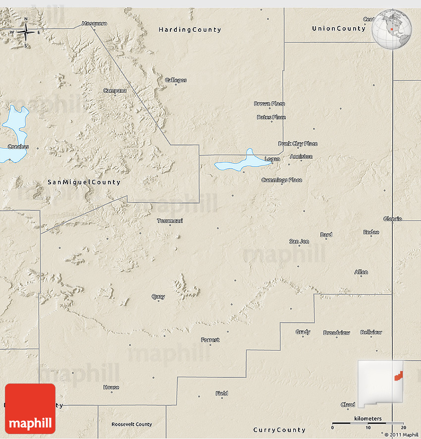 Shaded Relief 3D Map of Quay County