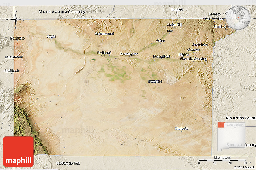 Satellite 3D Map of San Juan County, shaded relief outside