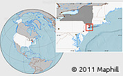 Gray Location Map of ZIP code 10001, highlighted country, highlighted state, hill shading