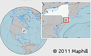 Gray Location Map of ZIP code 10001, highlighted county, highlighted state, hill shading