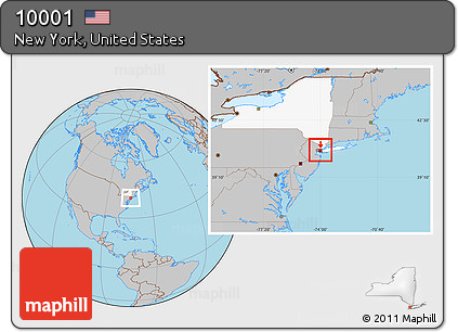 Gray Location Map of ZIP Code 10001, highlighted state