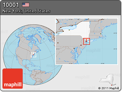 Gray Location Map of ZIP Code 10001, highlighted state