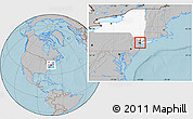 Gray Location Map of ZIP code 10001, highlighted state, hill shading