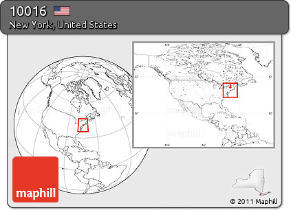Blank Location Map of ZIP Code 10016, within the entire country