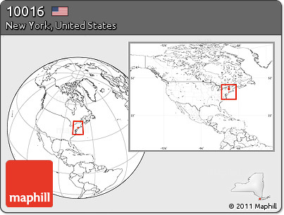 Blank Location Map of ZIP Code 10016, within the entire country