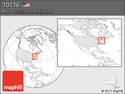 Blank Location Map of ZIP Code 10016, highlighted country, highlighted county, within the entire country