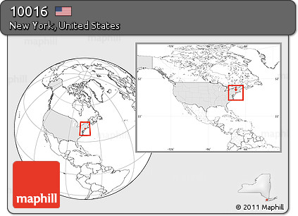 Blank Location Map of ZIP Code 10016, highlighted country, highlighted county, within the entire country
