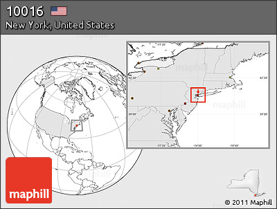 Blank Location Map of ZIP Code 10016, highlighted country, highlighted county