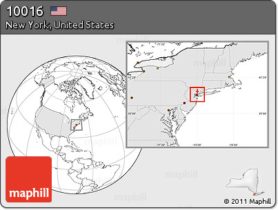 Blank Location Map of ZIP Code 10016, highlighted country, highlighted county