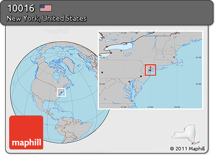 Gray Location Map of ZIP Code 10016