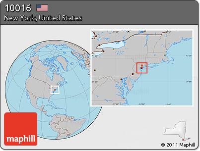 Gray Location Map of ZIP Code 10016