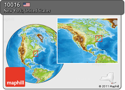 Physical Location Map of ZIP Code 10016, within the entire country