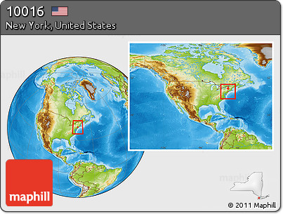 Physical Location Map of ZIP Code 10016, within the entire country