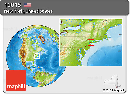 Physical Location Map of ZIP Code 10016, highlighted county