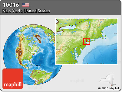 Physical Location Map of ZIP Code 10016, highlighted county