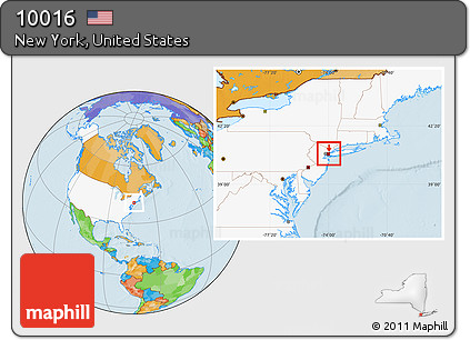 Political Location Map of ZIP Code 10016, highlighted country, highlighted county