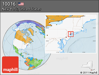 Political Location Map of ZIP Code 10016, highlighted country, highlighted county