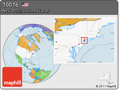 Political Location Map of ZIP Code 10016, highlighted country, highlighted county