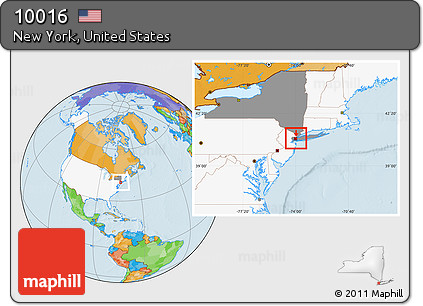Political Location Map of ZIP Code 10016, highlighted country, highlighted state