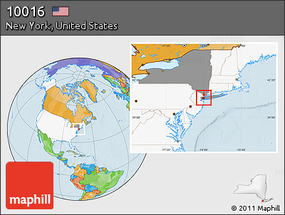 Political Location Map of ZIP Code 10016, highlighted country, highlighted state
