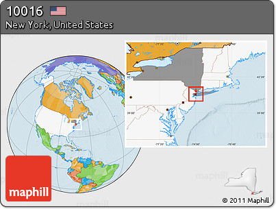 Political Location Map of ZIP Code 10016, highlighted country, highlighted state