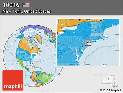 Political Location Map of ZIP Code 10016, highlighted county