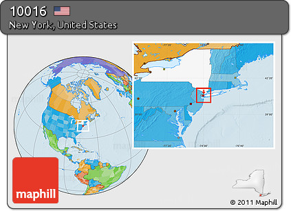 Political Location Map of ZIP Code 10016, highlighted county, highlighted state