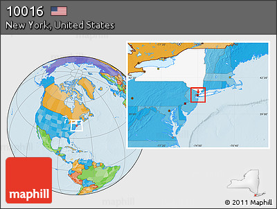 Political Location Map of ZIP Code 10016, highlighted state