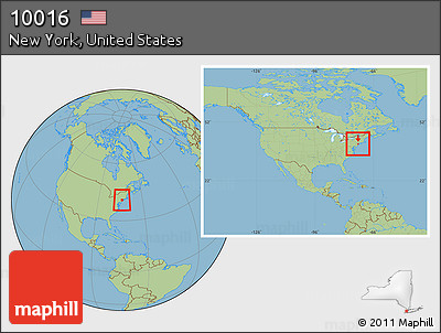 Savanna Style Location Map of ZIP Code 10016, within the entire country