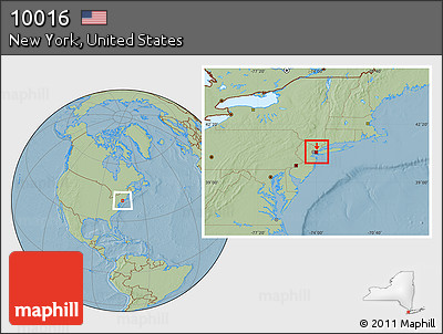 Savanna Style Location Map of ZIP Code 10016, hill shading