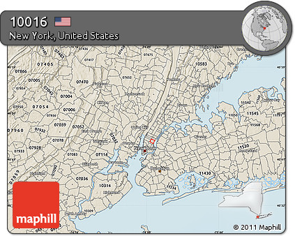 Shaded Relief Map of ZIP Code 10016