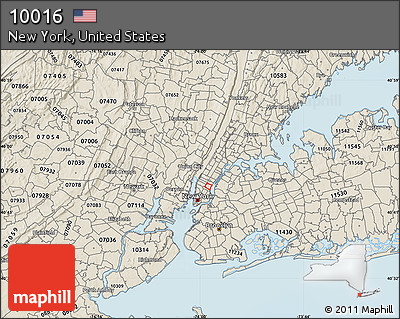 Shaded Relief Map of ZIP Code 10016