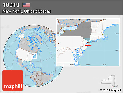 Gray Location Map of ZIP Code 10018, highlighted country, highlighted state