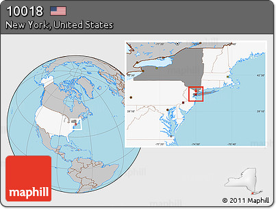 Gray Location Map of ZIP Code 10018, highlighted country, highlighted state