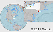 Gray Location Map of ZIP code 10018, highlighted state, hill shading