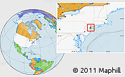 Political Location Map of ZIP code 10020, highlighted country, highlighted county