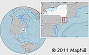 Gray Location Map of ZIP code 10021, highlighted county, highlighted state, hill shading