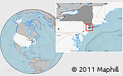 Gray Location Map of ZIP code 10023, highlighted country, highlighted state, hill shading