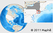 Shaded Relief Location Map of ZIP code 10024, highlighted country, highlighted state