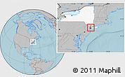 Gray Location Map of ZIP code 10025, highlighted county, highlighted state, hill shading