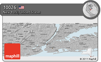 Gray Panoramic Map of ZIP Code 10026