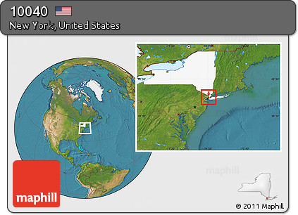 Satellite Location Map of ZIP Code 10040, highlighted state