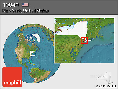 Satellite Location Map of ZIP Code 10040, highlighted state