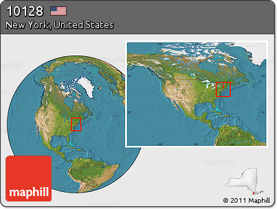 Satellite Location Map of ZIP Code 10128, within the entire country