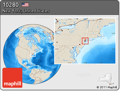 Shaded Relief Location Map of ZIP Code 10280