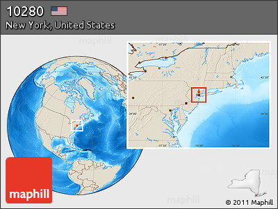Shaded Relief Location Map of ZIP Code 10280