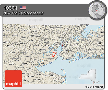 Shaded Relief 3D Map of ZIP Code 10301