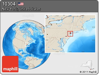 Shaded Relief Location Map of ZIP Code 10304
